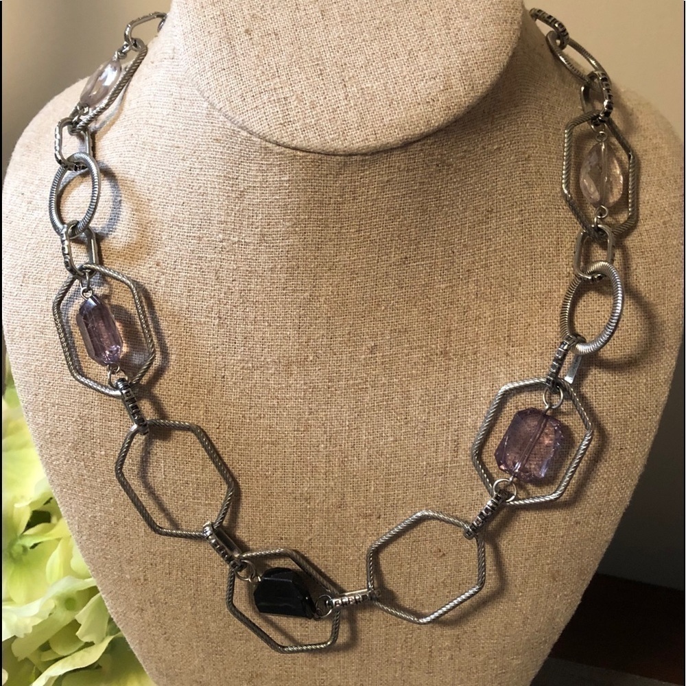 Lia Sophia Textured Silver/Purple/Grey/Black Faceted Stone Necklace